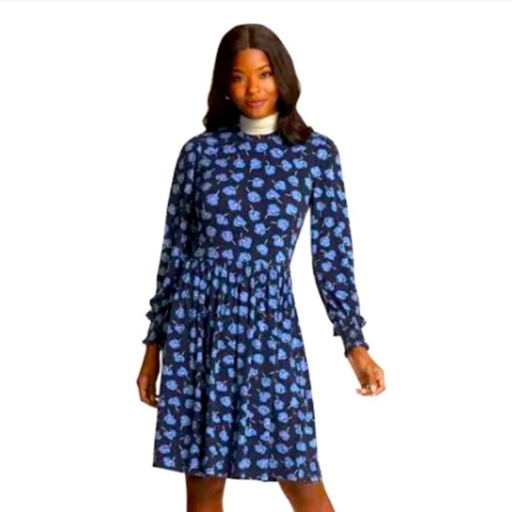 Draper James Long Sleeve Blue Floral Print Dress - Picture 2 of 8